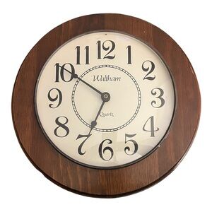 Vintage Waltham Quartz Wall Clock 10.5” Round Solid Wood Frame